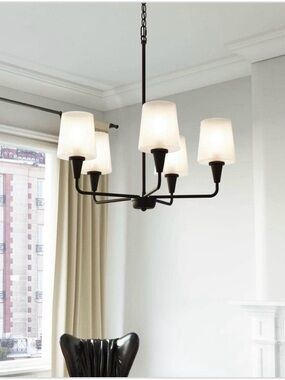 New DSI Juniper 5-Light Matte Black Chandelier with White Opal Shades
